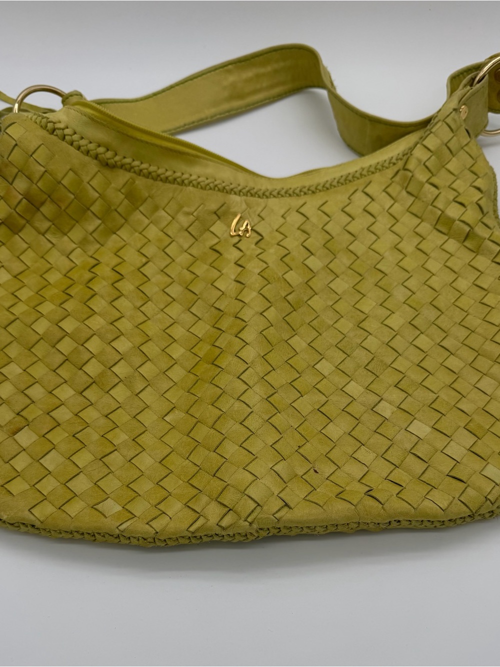Woven Shoulder Bag in Olive Green by (Unknown)